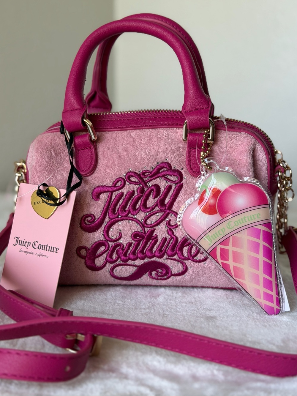 Juicy Couture Sugar Rush crossbody bag purse Ice Cream Charm flamingo pink